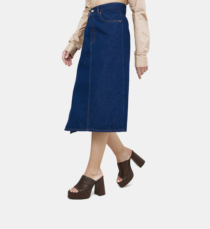 تنورة ميدي دنيم بخمسة جيوب