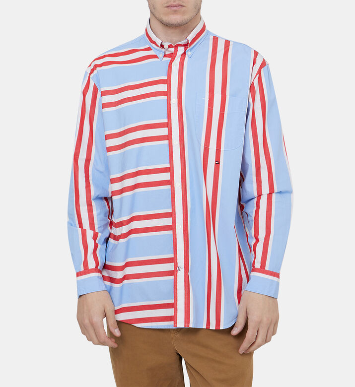 قميص بخطوط مختلطة بقصة عادية قميص بخطوط مختلطة بقصة عادية