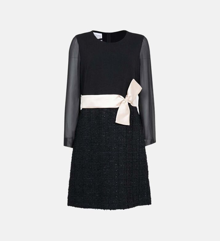 Bow Two-tone Tweed Woven Dress