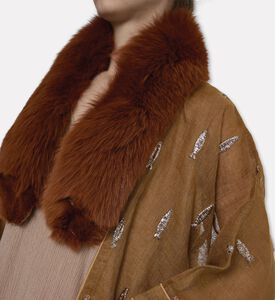 By Febe Fur Collar Embroidered Abaya, Model View