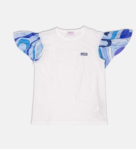 Logo-detail Ruffled Abstract-print Sleeve T-shirt