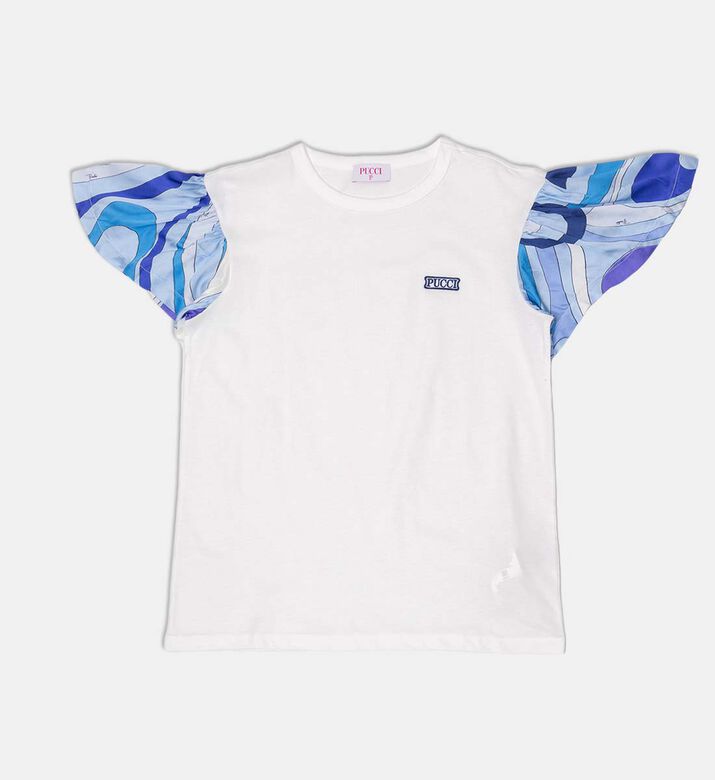 Logo-detail Ruffled Abstract-print Sleeve T-shirt