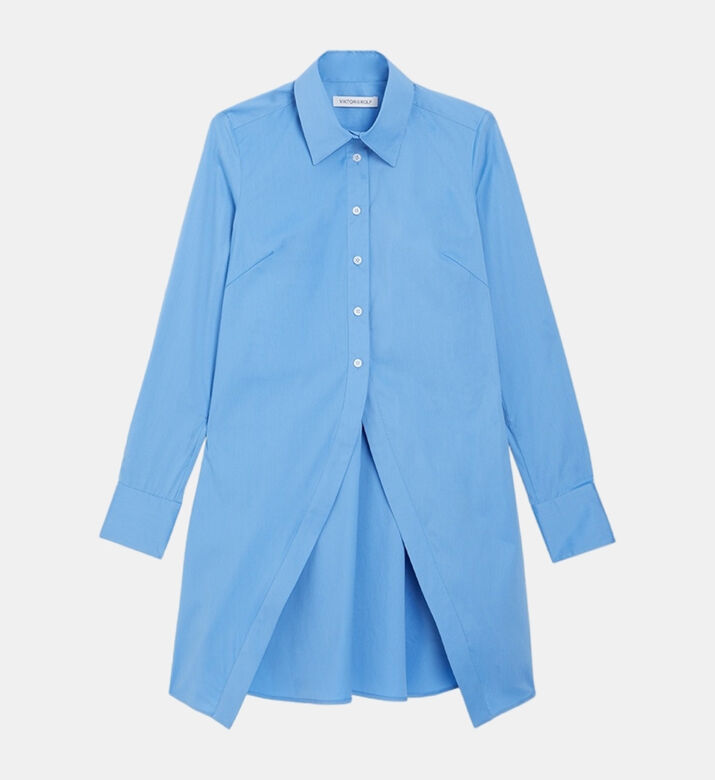 Godet Button-up Flared Shirt Dress