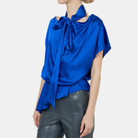 Mitsuko Draped One Shoulder Asymmetric Scarf Blouse