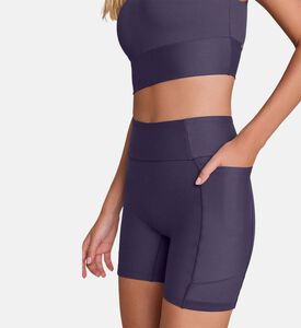 LIVE! Side Pocket Mid-thigh Shorts, Blue, M, Model View