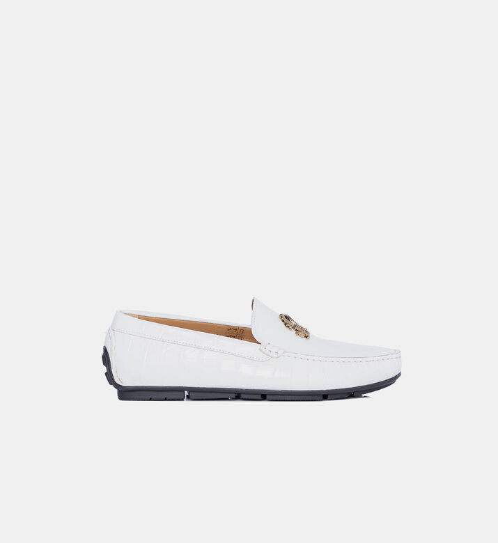 Leather Embossed Buckle Loafers