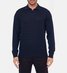 Corneliani Knit Long-sleeve Regular-fit Polo Shirt, Navy, 58, Model View