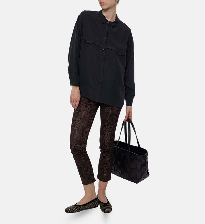 Ba and Sh Button Closure Long-sleeve Shirt, Black, S, Model View