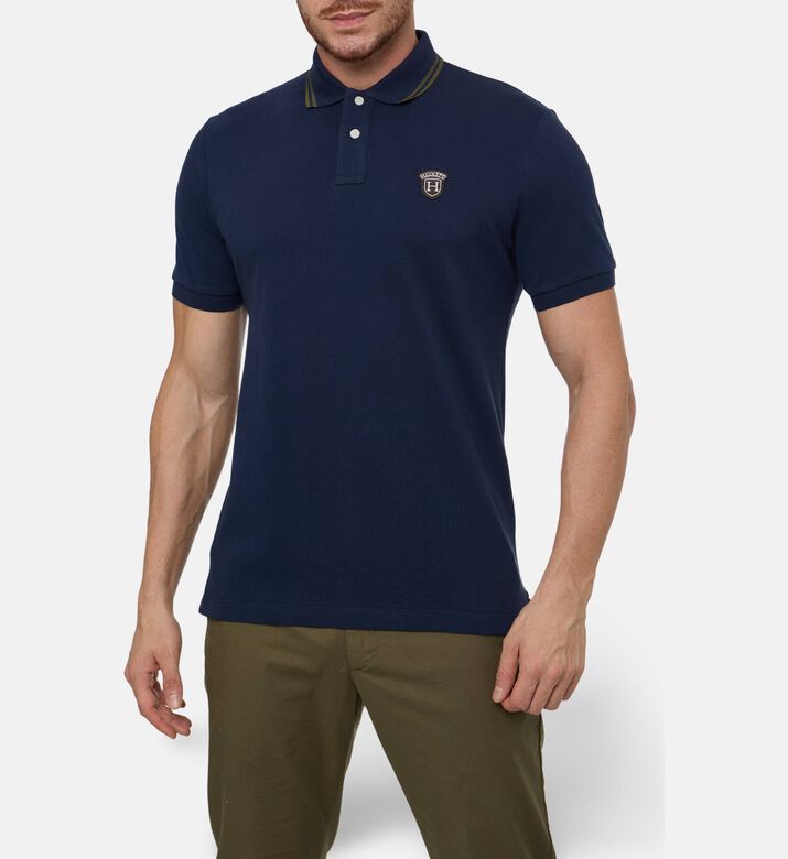 Hackett London Button Placket Short-sleeve Polo, Navy, S, Model View