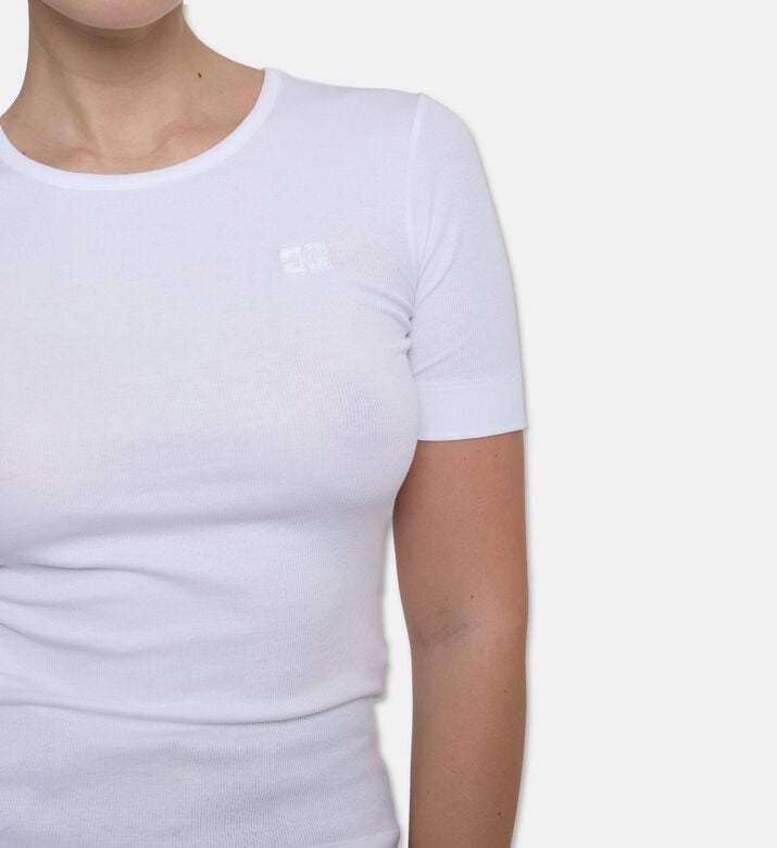 Ganni Logo-embroidery Straight Hem T-shirt, White, M, Model View