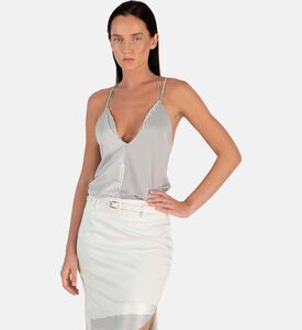 بلوزة كاميسول ساتان مخطط بياقة بشكل في