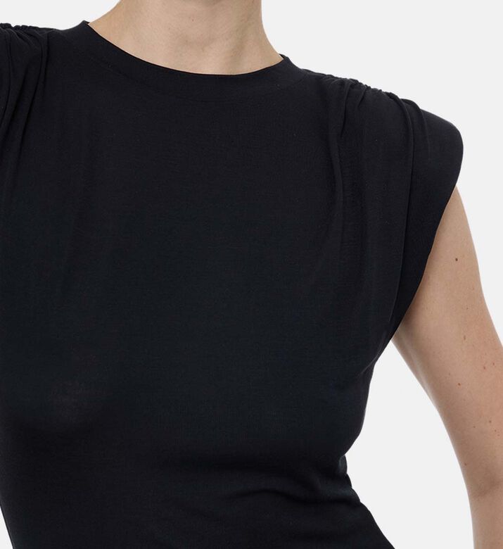 Isabel Marant Padded Shoulder Short-sleeve Dress, Model View Isabel Marant Padded Shoulder Short-sleeve Dress, Model View