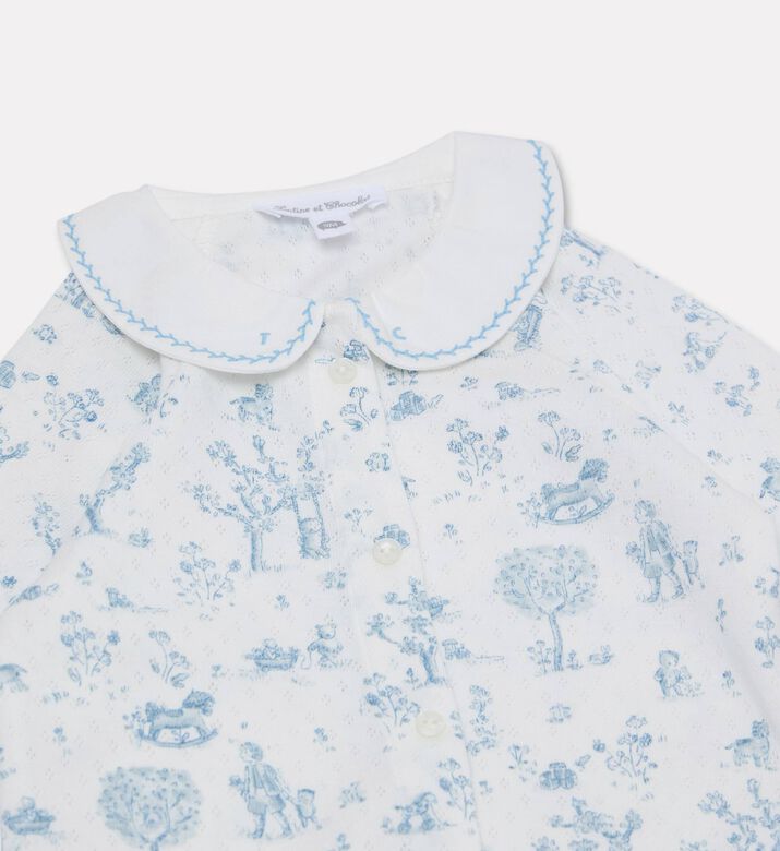 Tartine et Chocolat Velour Toile-print Pajama, Light-blue, 9m, Packshot View