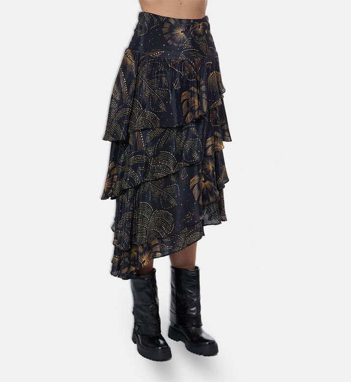 Farm Rio Golden Foliage Ruffled Skirt, Model View