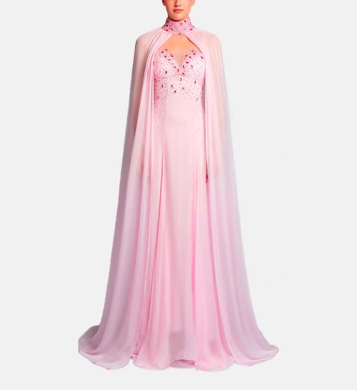 Michael Cinco Beads-embroidery Flared Dress, Pink, Xl, Model View