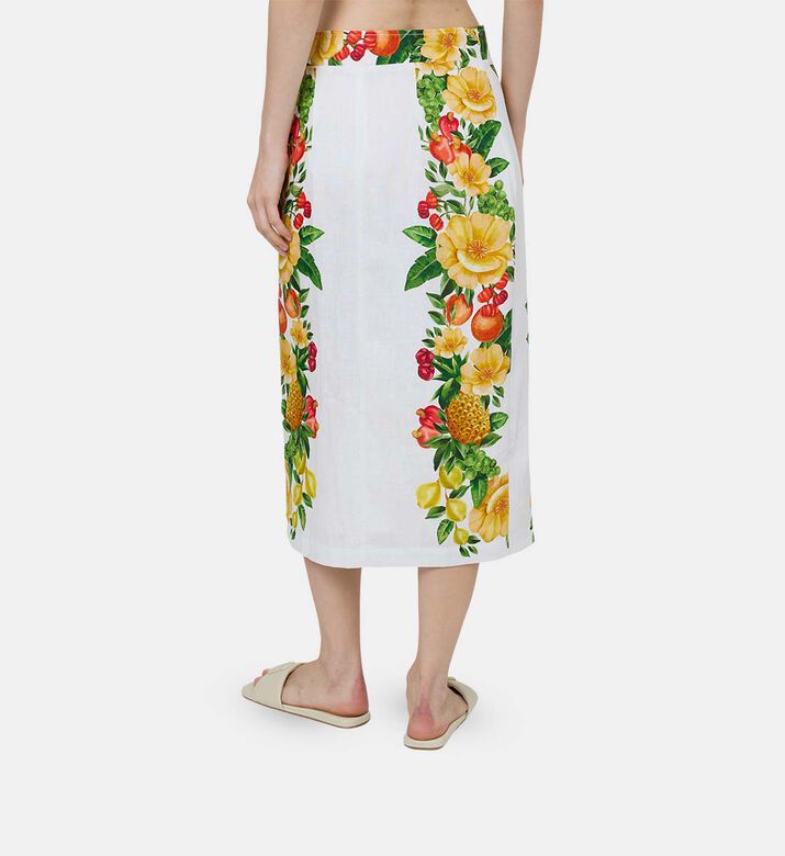 Buttoned Floral-print Midi Skirt