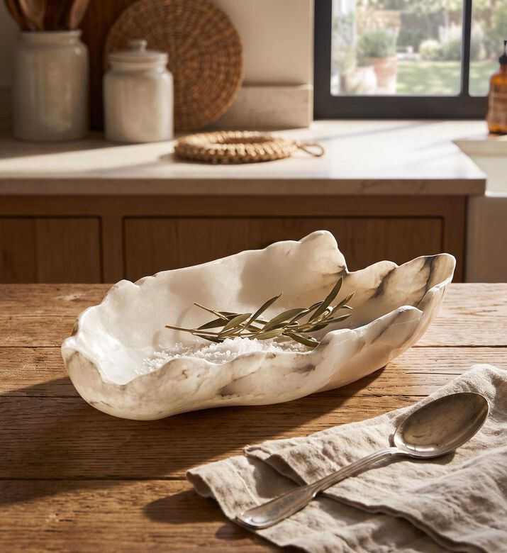 Noorena Alabaster Ethereal Carved Bowl, Model View