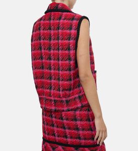 Edward Achour Paris Plaid Tweed Sleeveless Blazer, Model View Edward Achour Paris Plaid Tweed Sleeveless Blazer, Model View