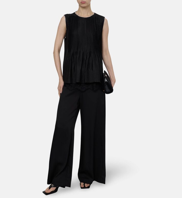 Edward Achour Paris Sleeveless Pintuck Pleating Shell Top, Black, 40, Model View