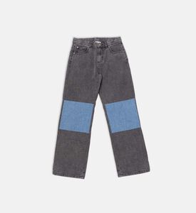 Two-tone Button Closure Denim Pants