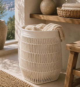 Home Deco and More Cotton Rope Lining Laundry Basket, Beige, 40-cm, Packshot View