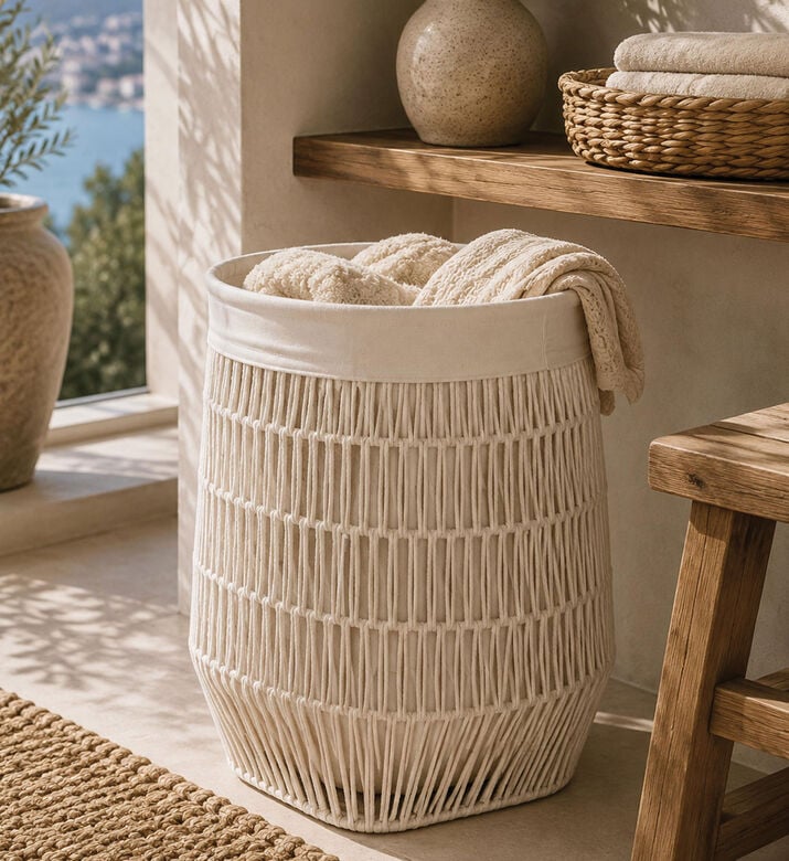 Home Deco and More Cotton Rope Lining Laundry Basket, Beige, 40-cm, Packshot View