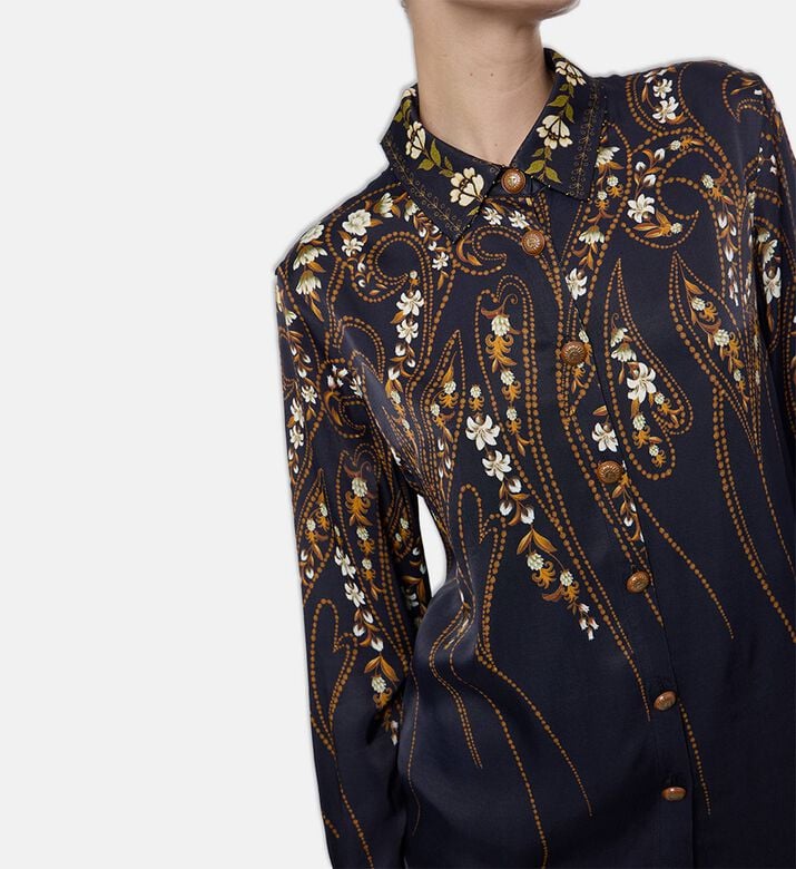 Farm Rio Floral-print Button Closure Shirt, Model View