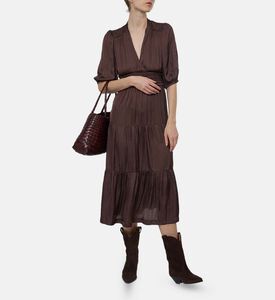 Ba and Sh Puffy Sleeve V-neck Flared Dress, Model View