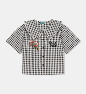 قميص مطرز بأزهار بنقشة مربعات