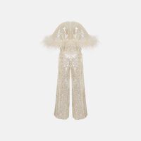 Sequined Ostrish Feathers Jumpsuit