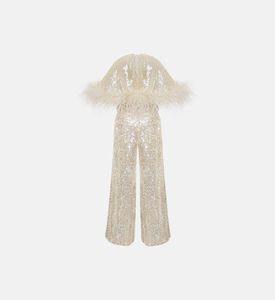 Sequined Ostrish Feathers Jumpsuit