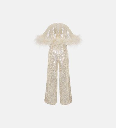 Sequined Ostrish Feathers Jumpsuit