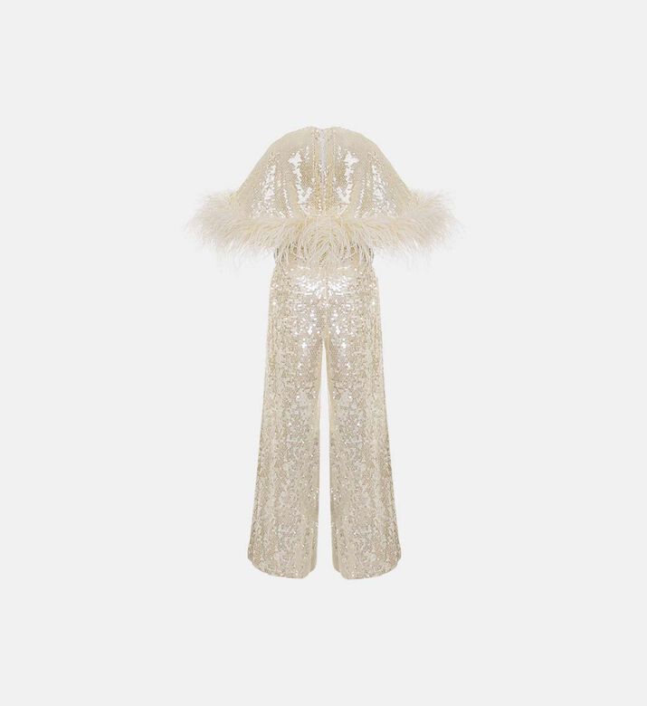 Sequined Ostrish Feathers Jumpsuit