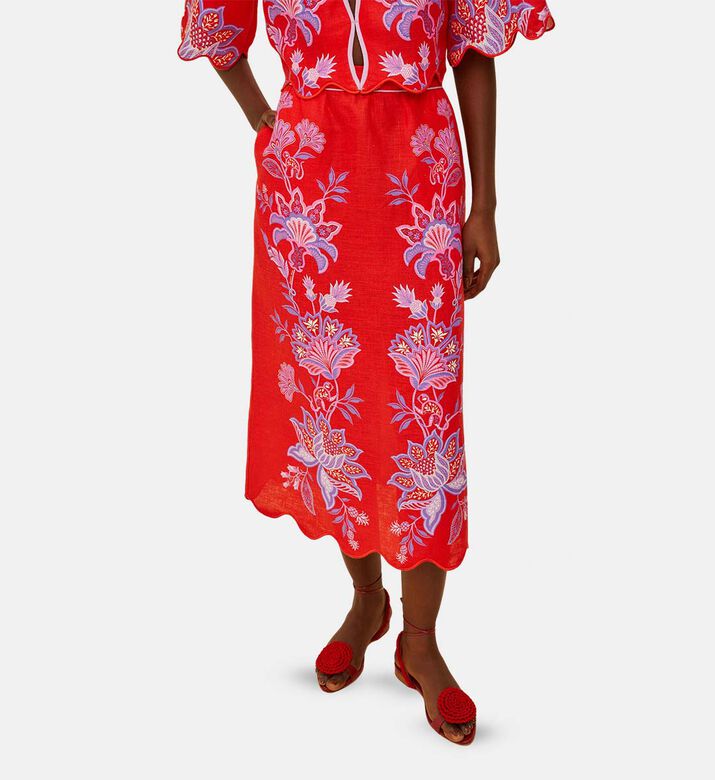 Porcelain Garden Floral Pattern Midi Skirt