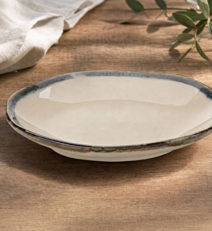 Home Deco and More Maison Ceramic Soup Plate, Blue, 22-cm, Model View