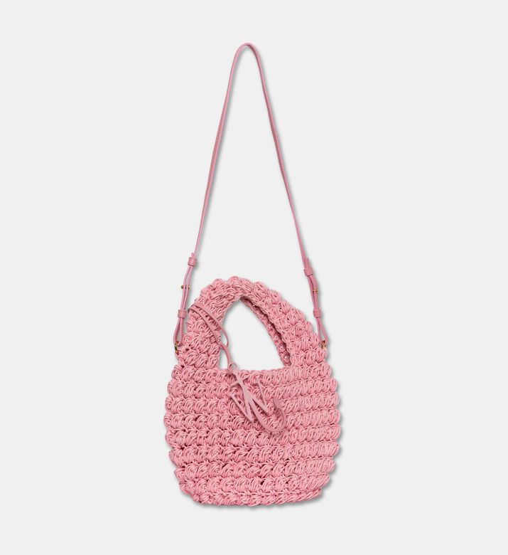 JW Anderson Popcorn Basket Knitted Cotton Bag, Pink, Packshot View