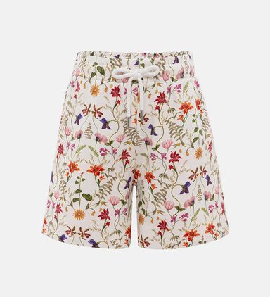 Flower-print Elastic Waistband Shorts