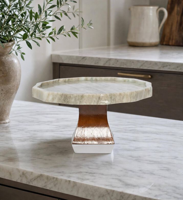 Home Deco and More Gia Polished Marble Cake Stand, Model View