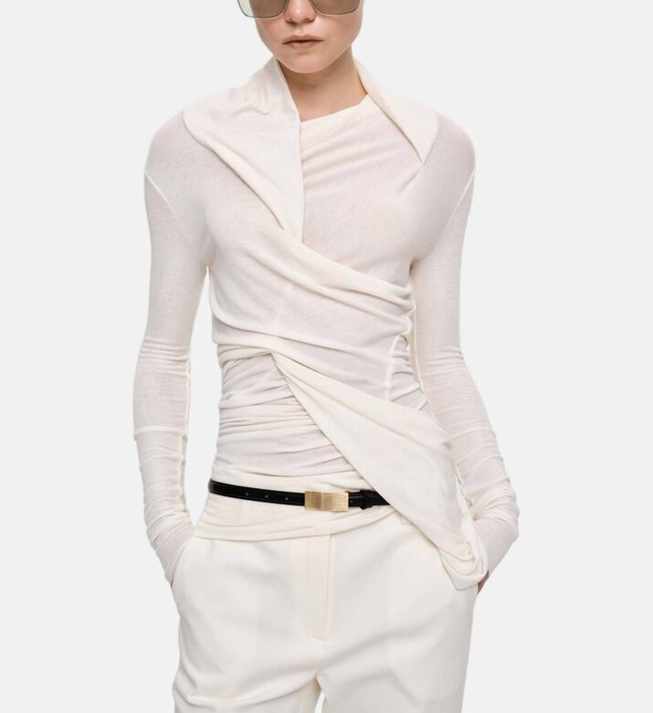 Draped Long-sleeve Wrap Top