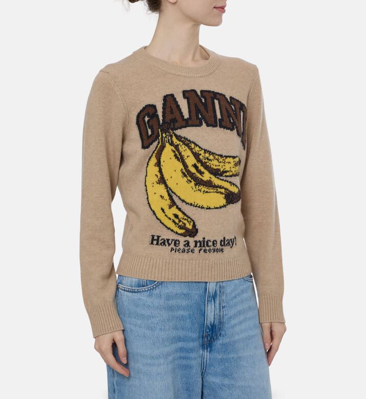 Ganni Logo-detail Banana Intarsia Sweater, Model View