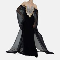 Sheer Draped Sleeves Flared Dress