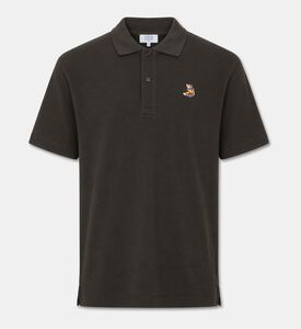 Maison Kitsune Embroidered Patch Pique Knit Polo Shirt, Brown, M, Packshot View