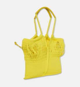 Hereu Leather-details Net Mesh Knit Tote Bag, Yellow, Packshot View