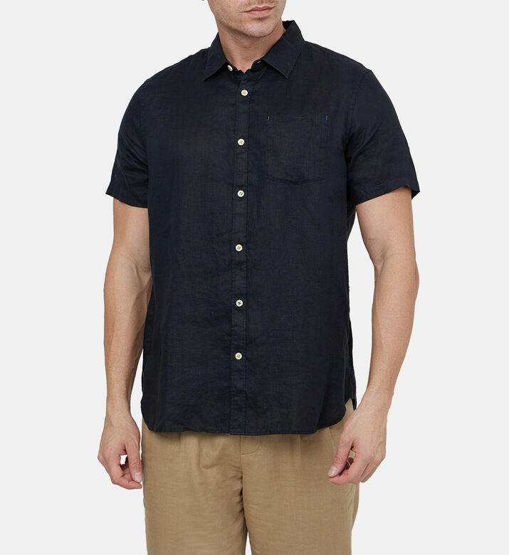 قميص كوردوروي كتان بأكمام قصيرة