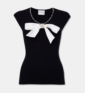 Edward Achour Paris Ribbed Knit Embellished Jewel Top, Black, 42, Packshot View