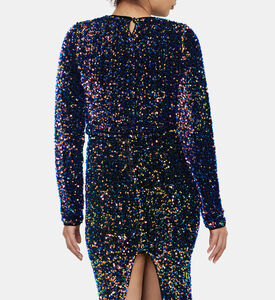 بلوزة قصيرة مخملية مطرزة بأكمام طويلة