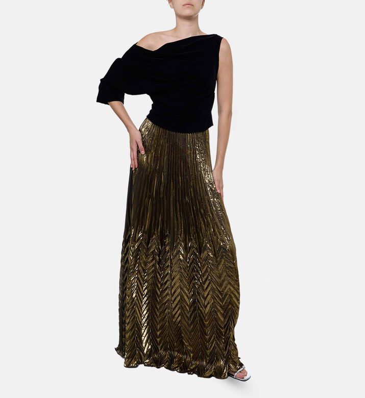 Blue For Burgundy Draped One-shoulder Top, Model View