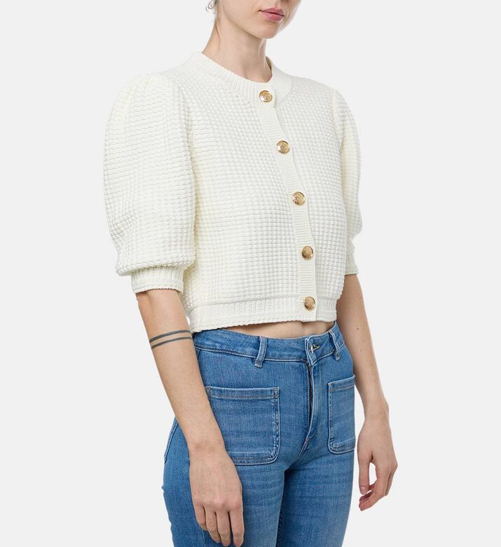 Ba and Sh Button-down Long-sleeve Cardigan, Off-white, S, Model View