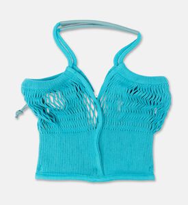 Hereu Leather-details Net Mesh Knit Tote Bag, Light-blue, Packshot View