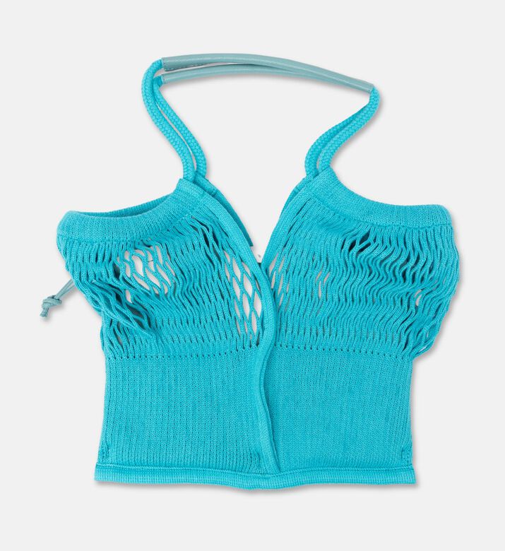 Hereu Leather-details Net Mesh Knit Tote Bag, Light-blue, Packshot View